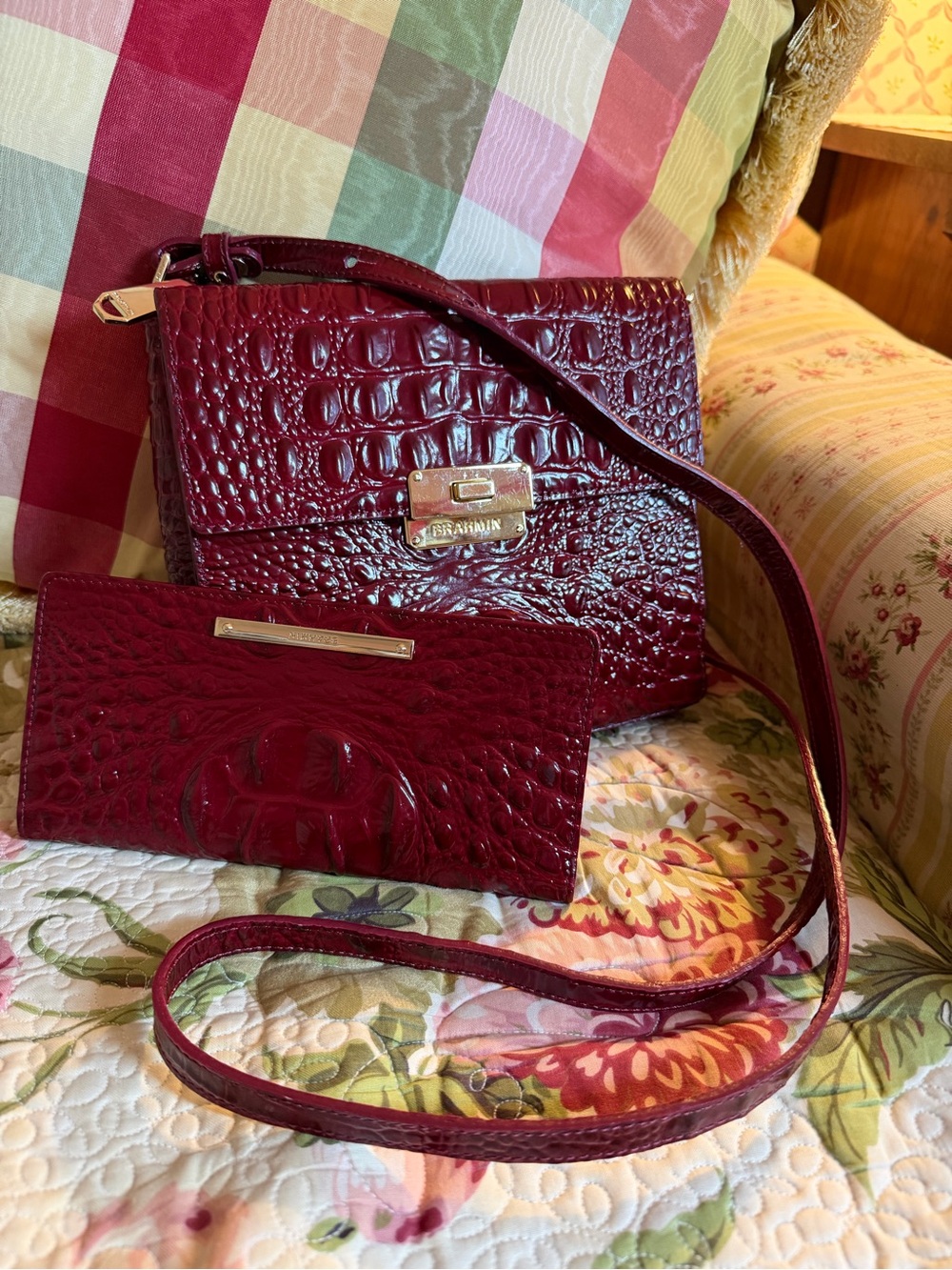 Brahmin cranberry red wallet and cross body bag set